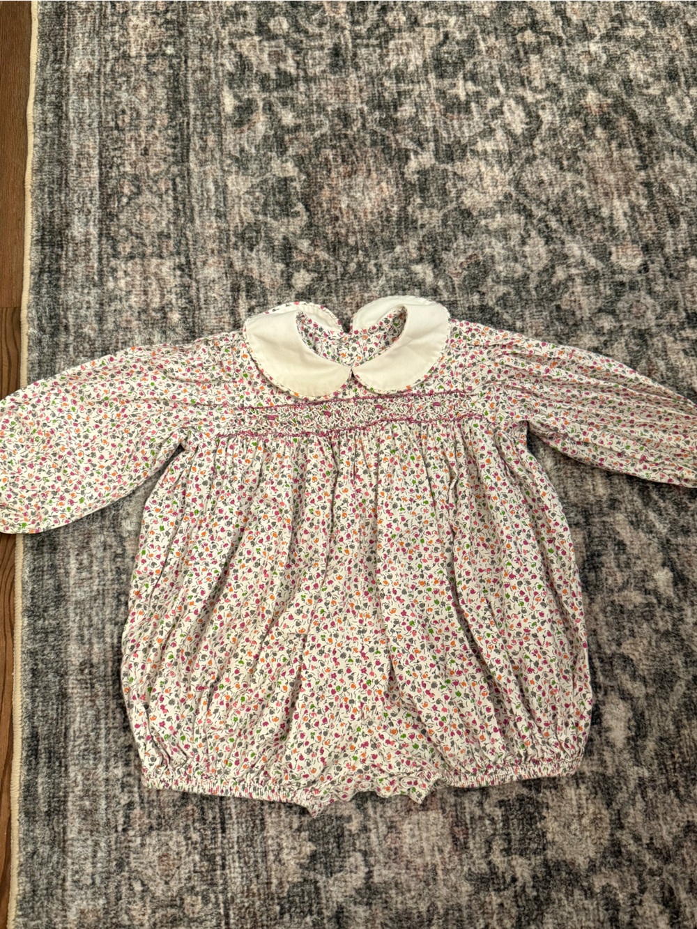 Girls Floral Bubble Romper with Ruffle Trim